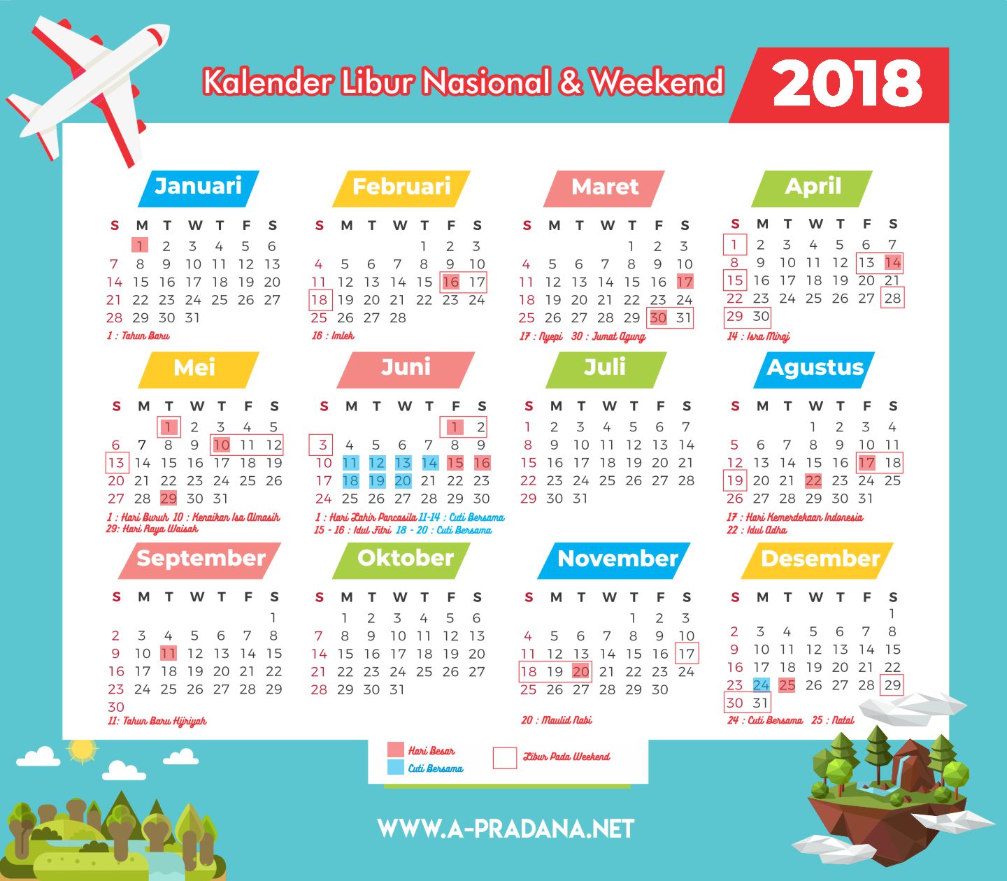 Kalender 2018 Indonesia Beserta Liburan Kejepit, Update April